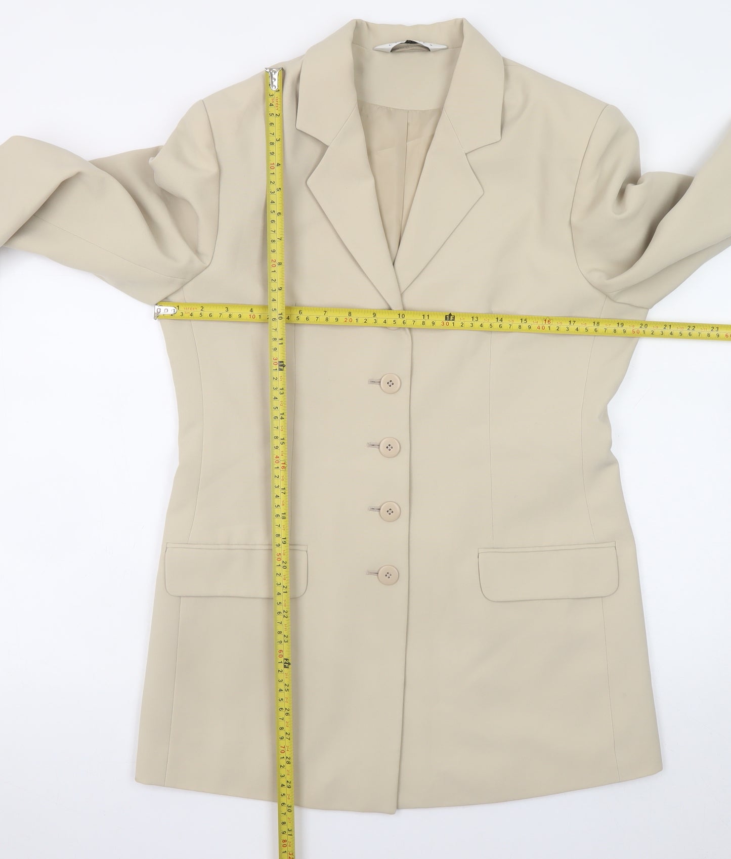 Modern Classics Women Beige Long Blazer Jacket UK 12 Polyester Lined