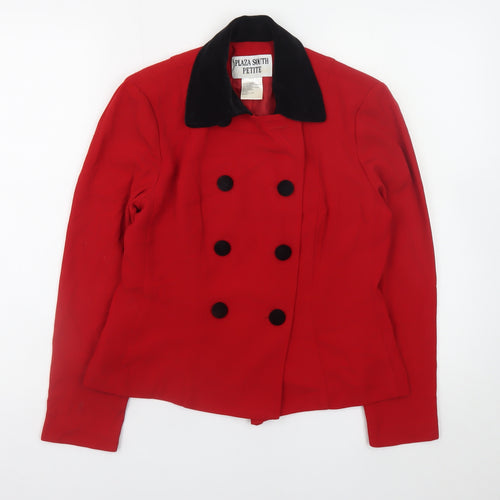 Plaza South Petite Red Pea Coat Jacket Women Size 8 Buttoned Classic
