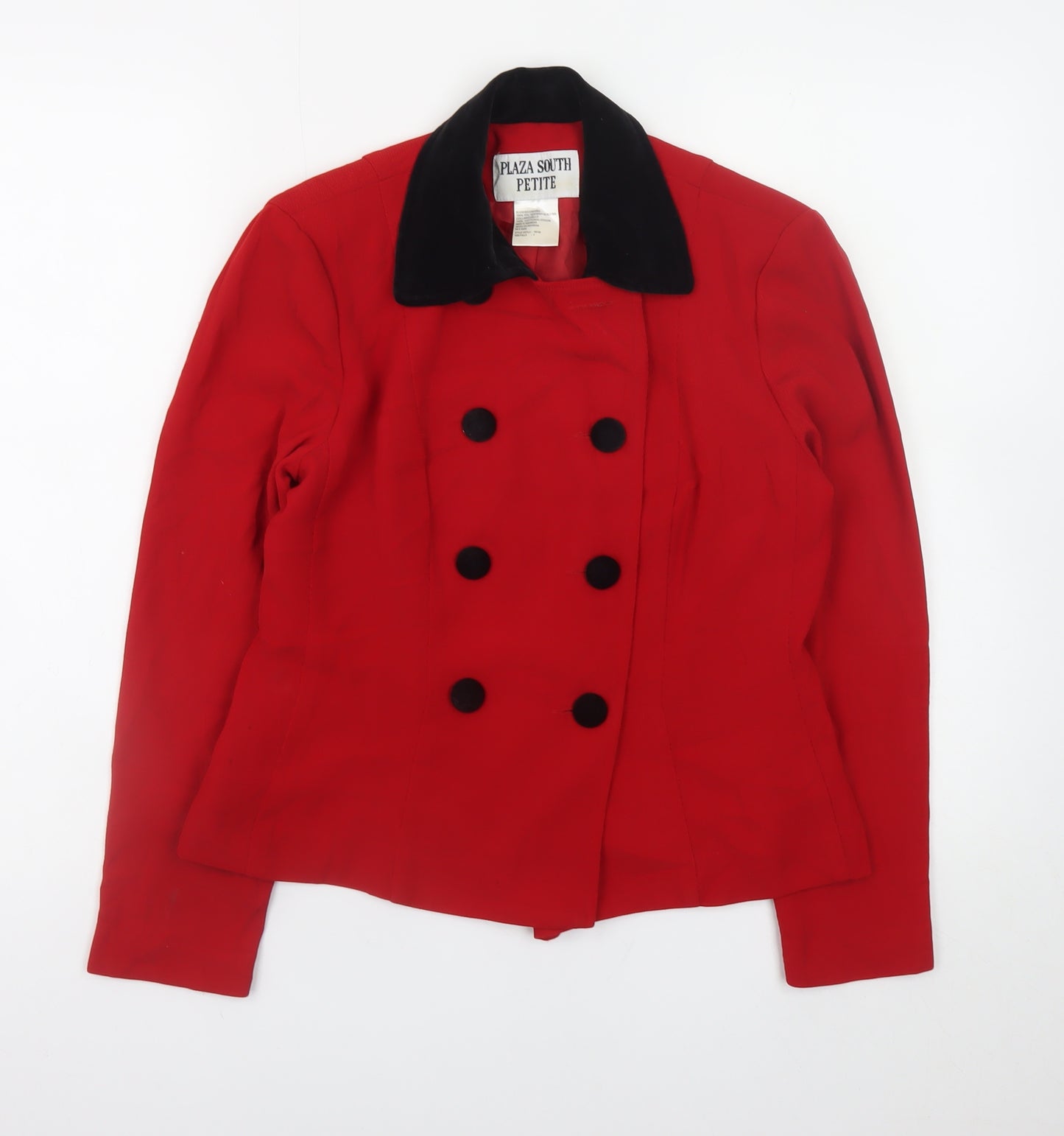 Plaza South Petite Red Pea Coat Jacket Women Size 8 Buttoned Classic