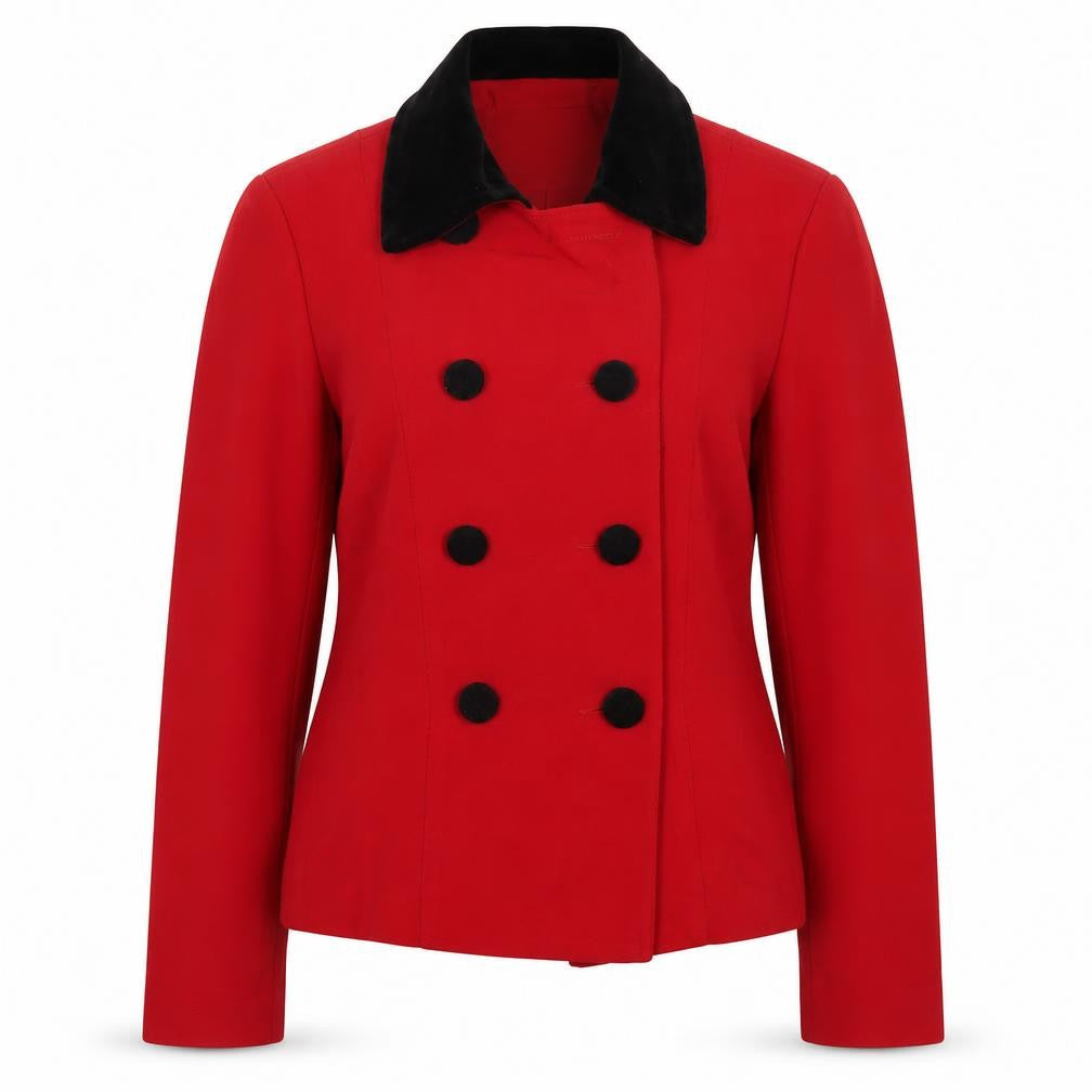 Front view of Plaza South Petite Red Pea Coat Jacket Women, size 8, Buttoned Classic