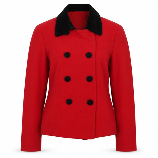 Front view of Plaza South Petite Red Pea Coat Jacket Women, size 8, Buttoned Classic