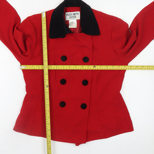 Plaza South Petite Red Pea Coat Jacket Women Size 8 Buttoned Classic