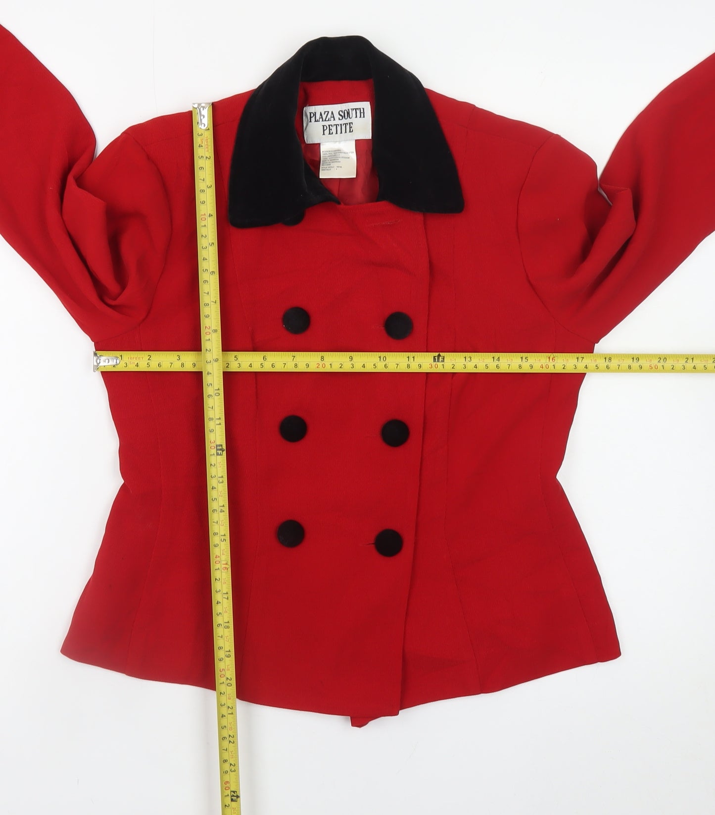Plaza South Petite Red Pea Coat Jacket Women Size 8 Buttoned Classic