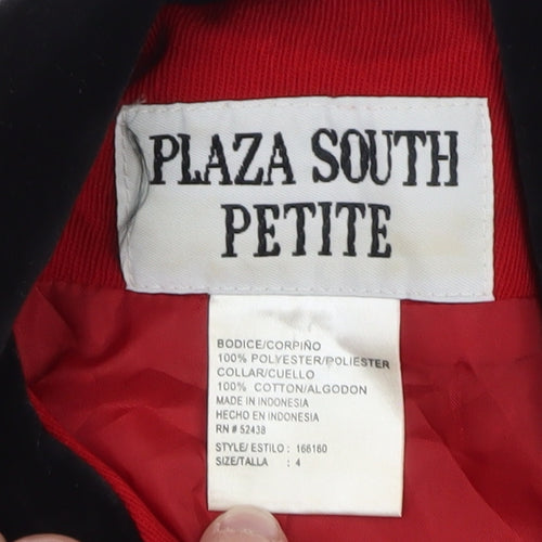 Plaza South Petite Red Pea Coat Jacket Women Size 8 Buttoned Classic