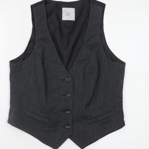 TU Women’s Grey Herringbone Tweed Waistcoat Size 14 Classic V-Neck