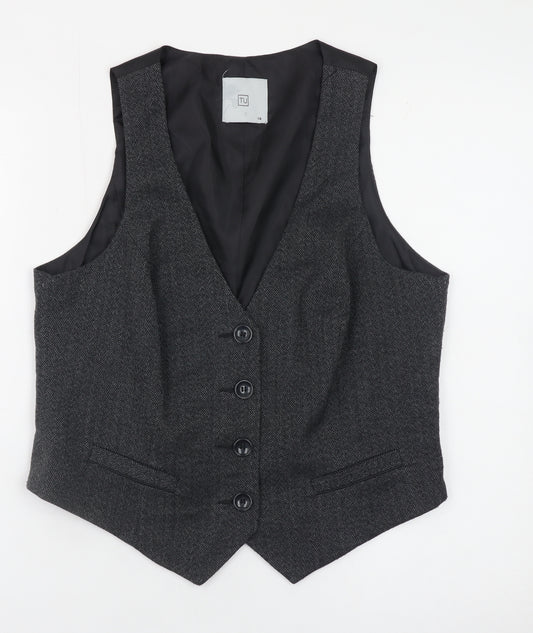 TU Women’s Grey Herringbone Tweed Waistcoat Size 14 Classic V-Neck