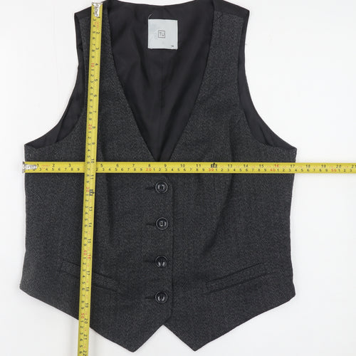 TU Women’s Grey Herringbone Tweed Waistcoat Size 14 Classic V-Neck