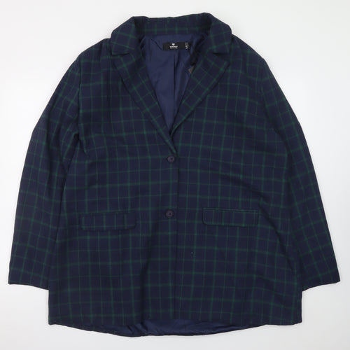 Heartbreak Women Navy Green Check Blazer Jacket Size 22 Cotton Blend