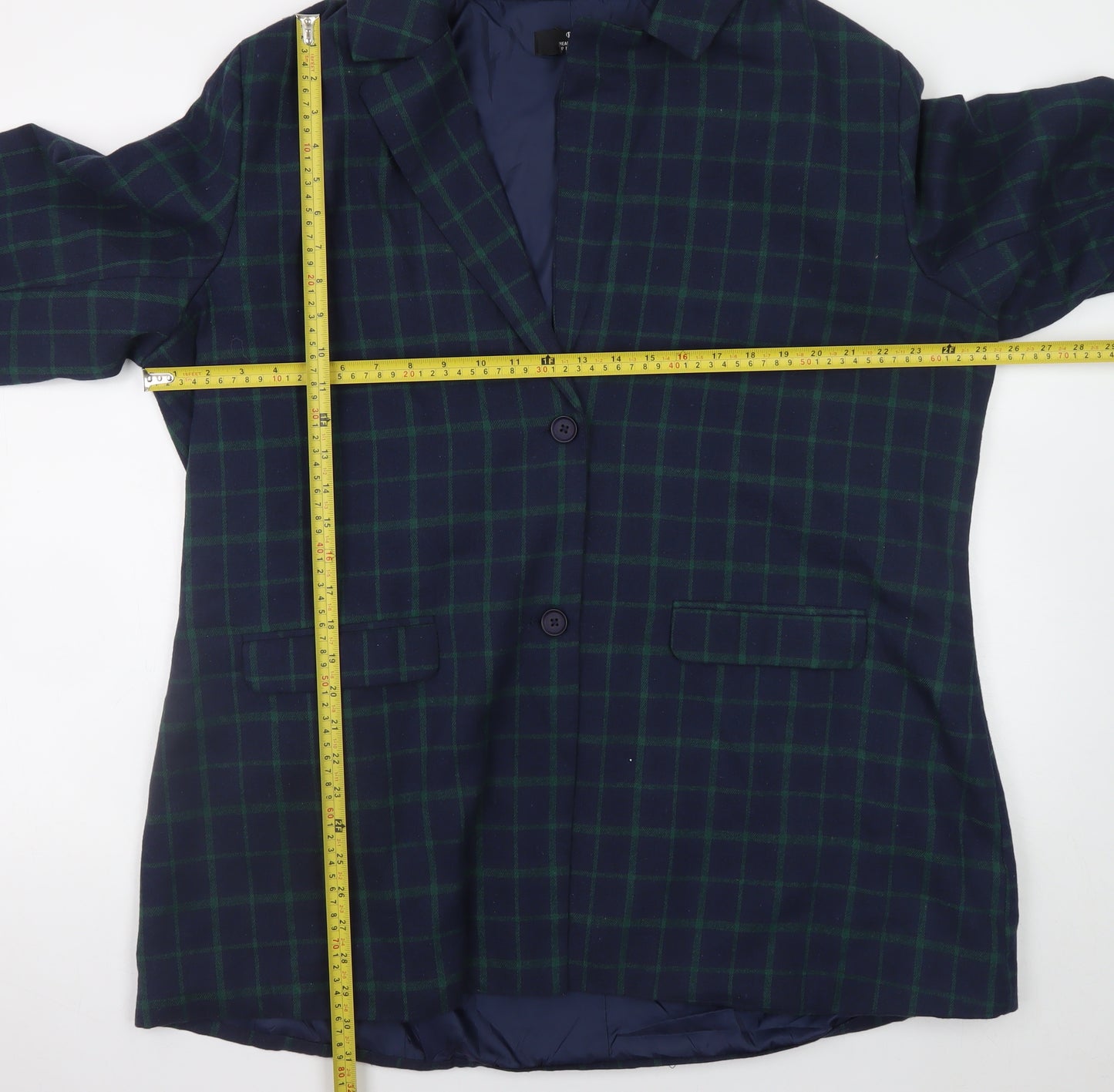 Heartbreak Women Navy Green Check Blazer Jacket Size 22 Cotton Blend