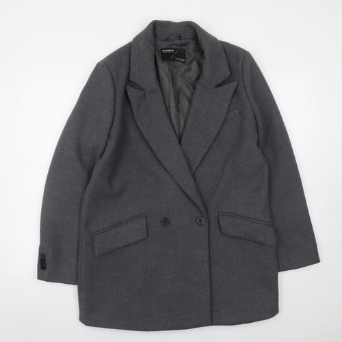 Pull & Bear Women Grey Wool Blend Mid-Length Overcoat Size 12