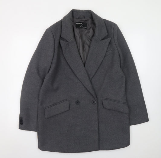 Pull & Bear Women Grey Wool Blend Mid-Length Overcoat Size 12