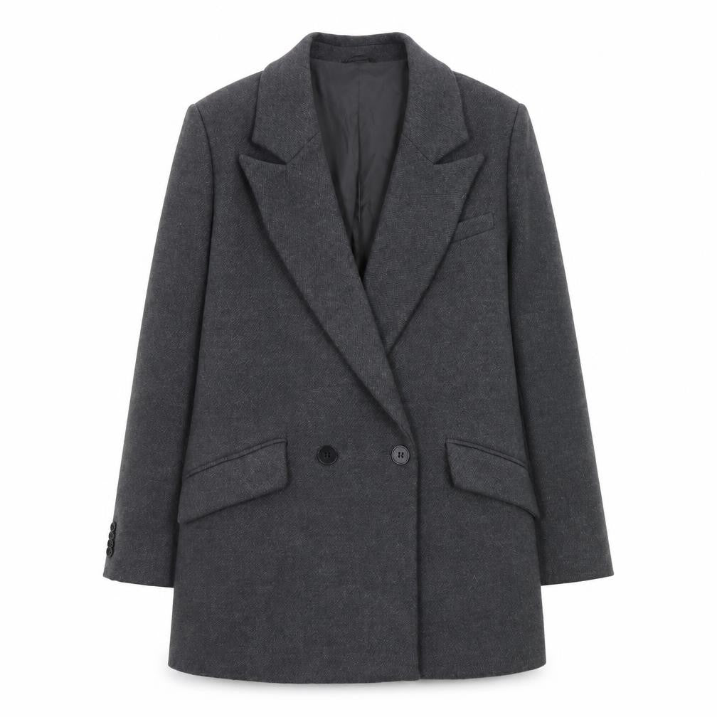 Front view of Pull&Bear Women Grey Wool Blend Mid-Length Overcoat, size 12