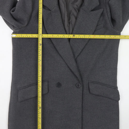 Pull & Bear Women Grey Wool Blend Mid-Length Overcoat Size 12