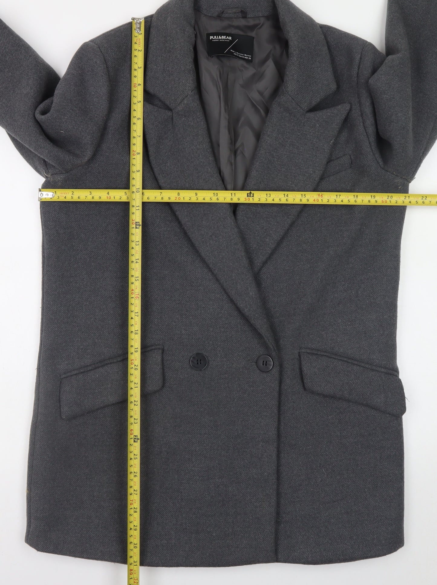 Pull & Bear Women Grey Wool Blend Mid-Length Overcoat Size 12