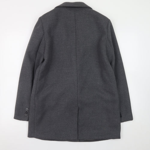 Pull & Bear Women Grey Wool Blend Mid-Length Overcoat Size 12