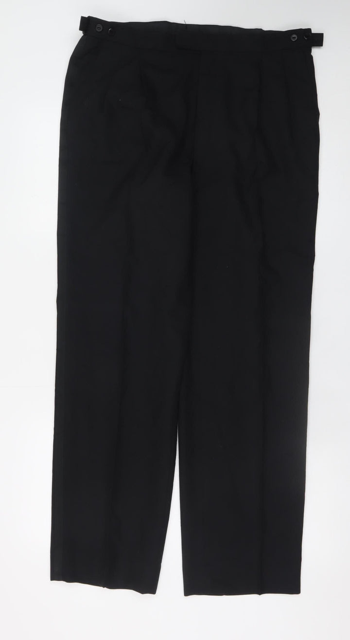 Marks and Spencer Mens Black Wool Blend Pleated Dress Trousers 34W 31L