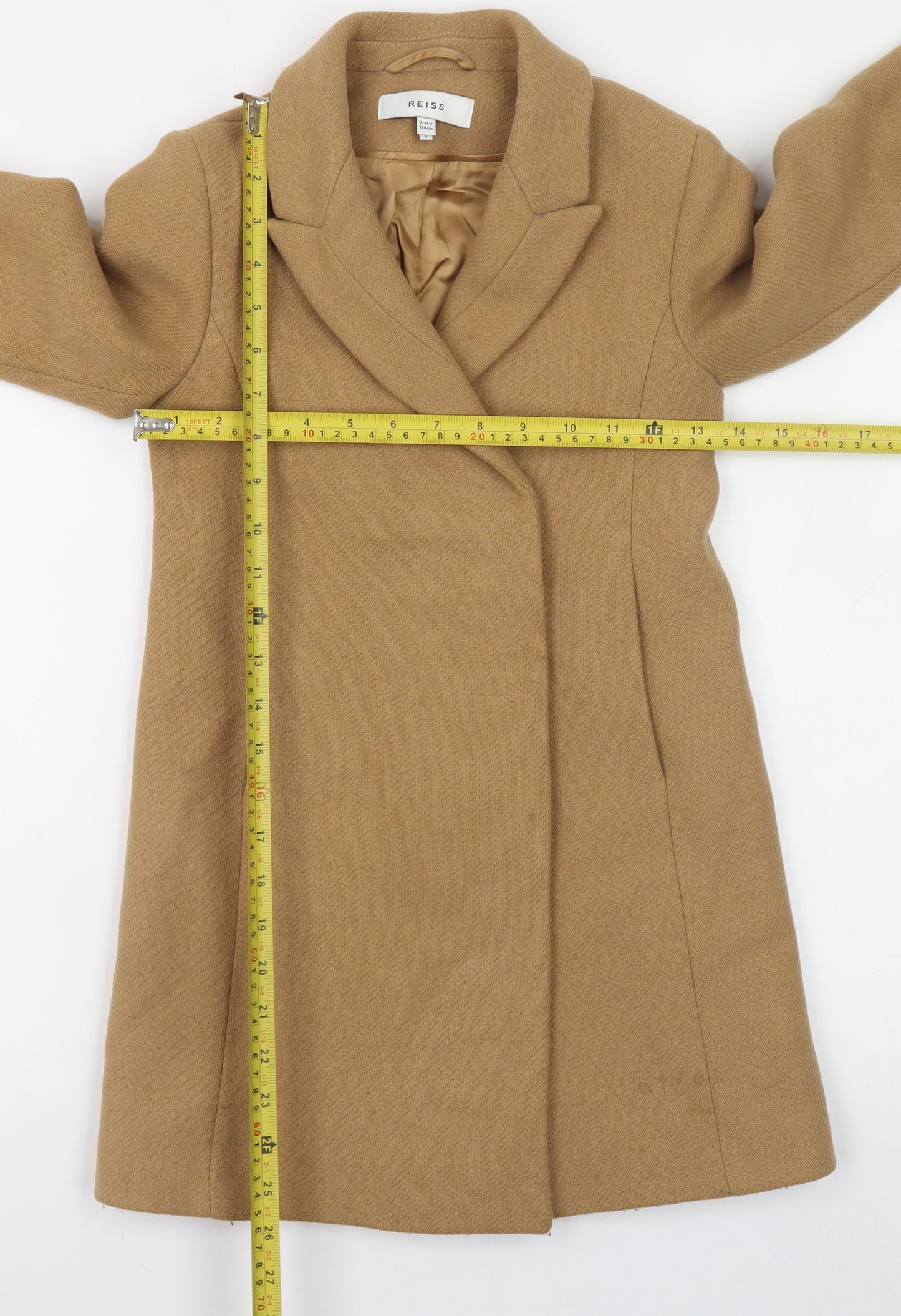 Reiss Girls Beige Wool Blend Mid-Length Overcoat 7-8 Years