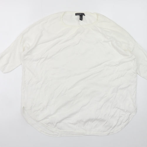 Mango Women White 8 Relaxed 3/4 Sleeve Pullover Jumper