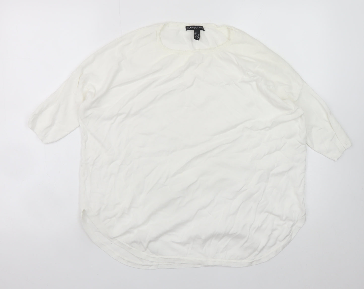 Mango Women White 8 Relaxed 3/4 Sleeve Pullover Jumper
