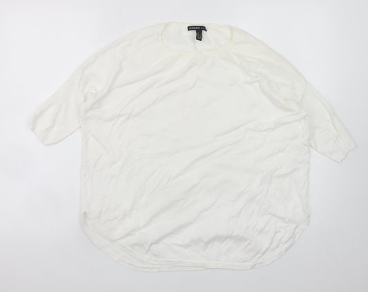 Mango Women White 8 Relaxed 3/4 Sleeve Pullover Jumper