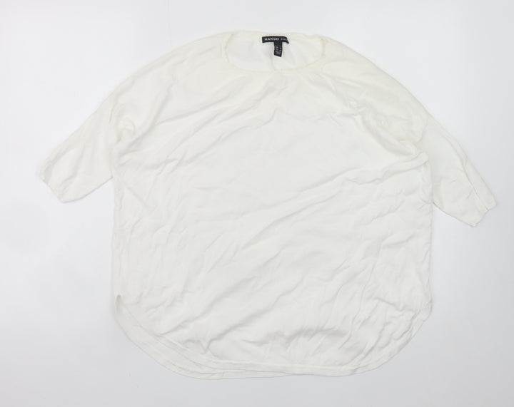 Mango Women White 8 Relaxed 3/4 Sleeve Pullover Jumper