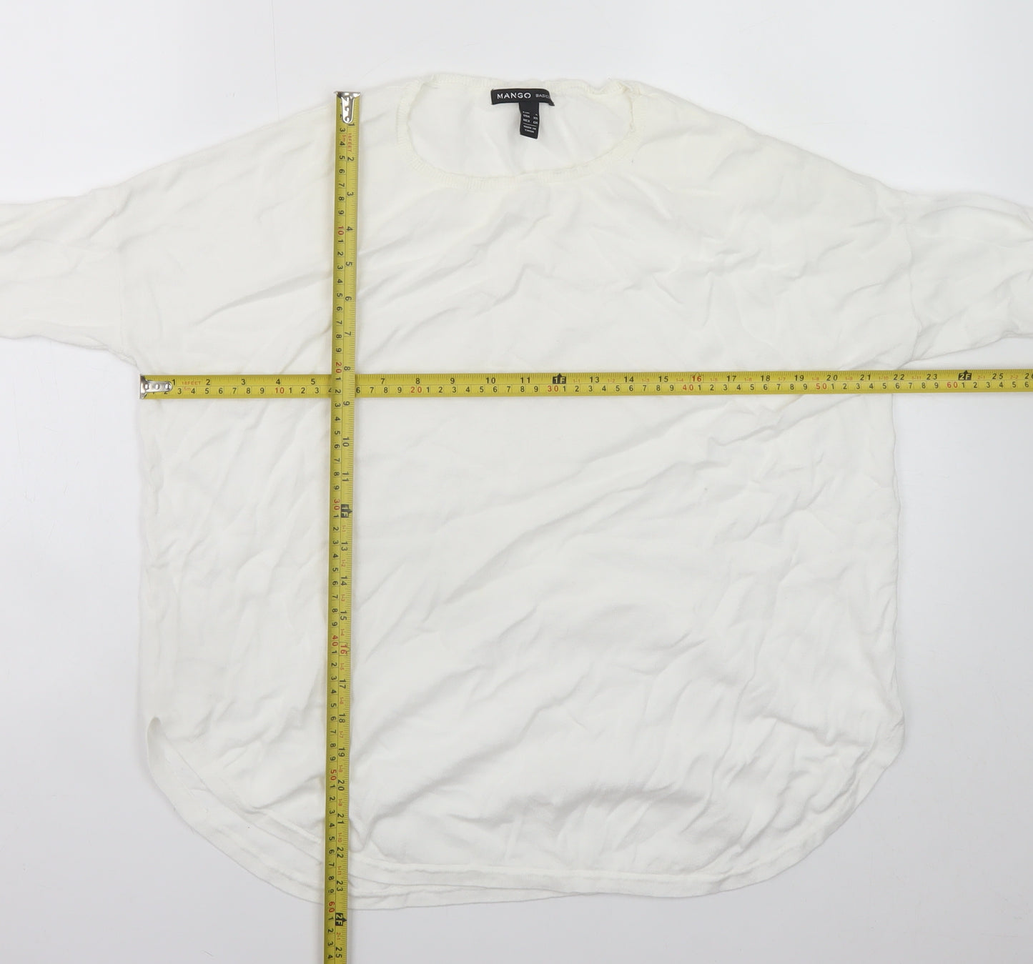 Mango Women White 8 Relaxed 3/4 Sleeve Pullover Jumper