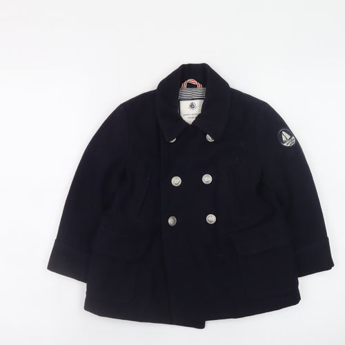 Petit Bateau Girls Blue Wool Pea Coat 4 Years Double-Breasted Winter Jacket