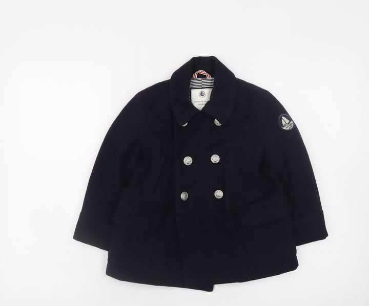 Petit Bateau Girls Blue Wool Pea Coat 4 Years Double-Breasted Winter Jacket