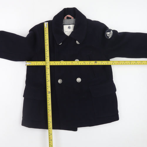 Petit Bateau Girls Blue Wool Pea Coat 4 Years Double-Breasted Winter Jacket