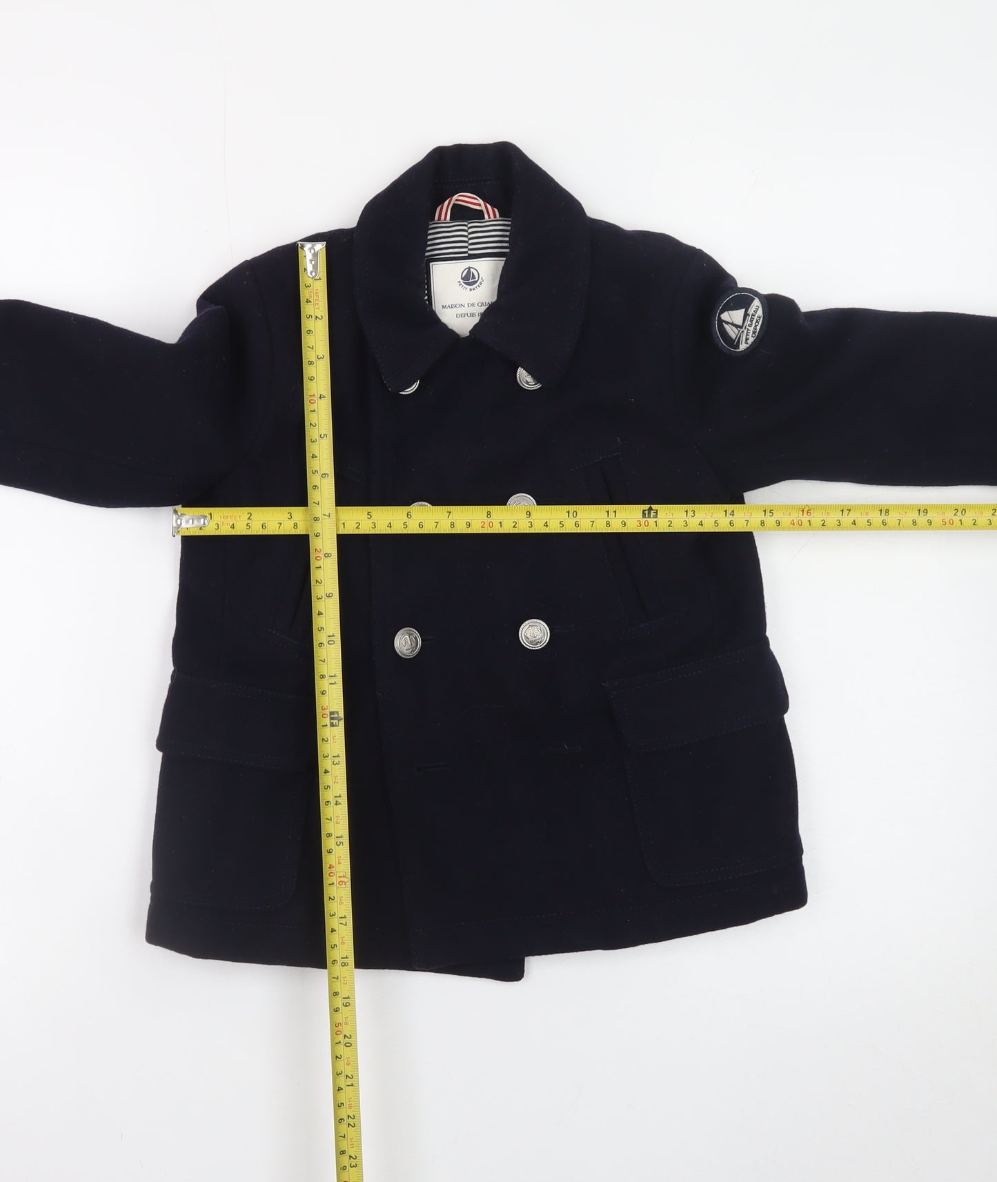 Petit Bateau Girls Blue Wool Pea Coat 4 Years Double-Breasted Winter Jacket