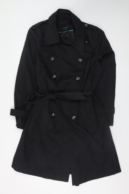 Debenhams Women Black Trench Coat Size 20 Belted Mid-Length