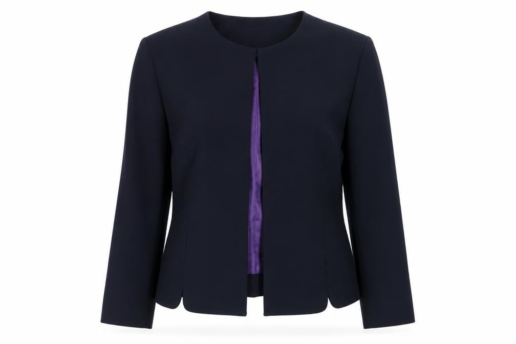 Front view of Brook Taverner Women's Black Wool Blend Lined Single-Breasted Suit Jacket, size 10