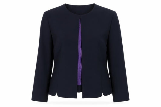 Front view of Brook Taverner Women's Black Wool Blend Lined Single-Breasted Suit Jacket, size 10