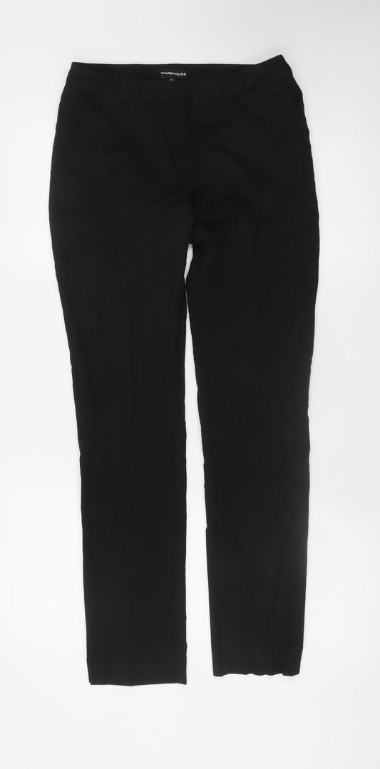 Warehouse Women's Black Linen Blend Straight Trousers Size 8