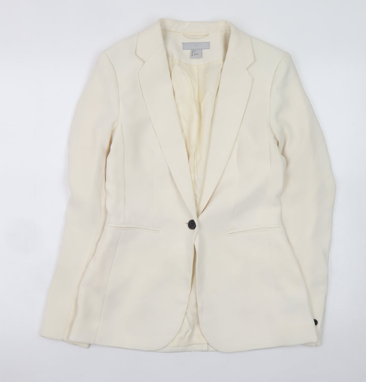 H&M Women Ivory Tailored One Button Blazer Size 6 Slim Fit