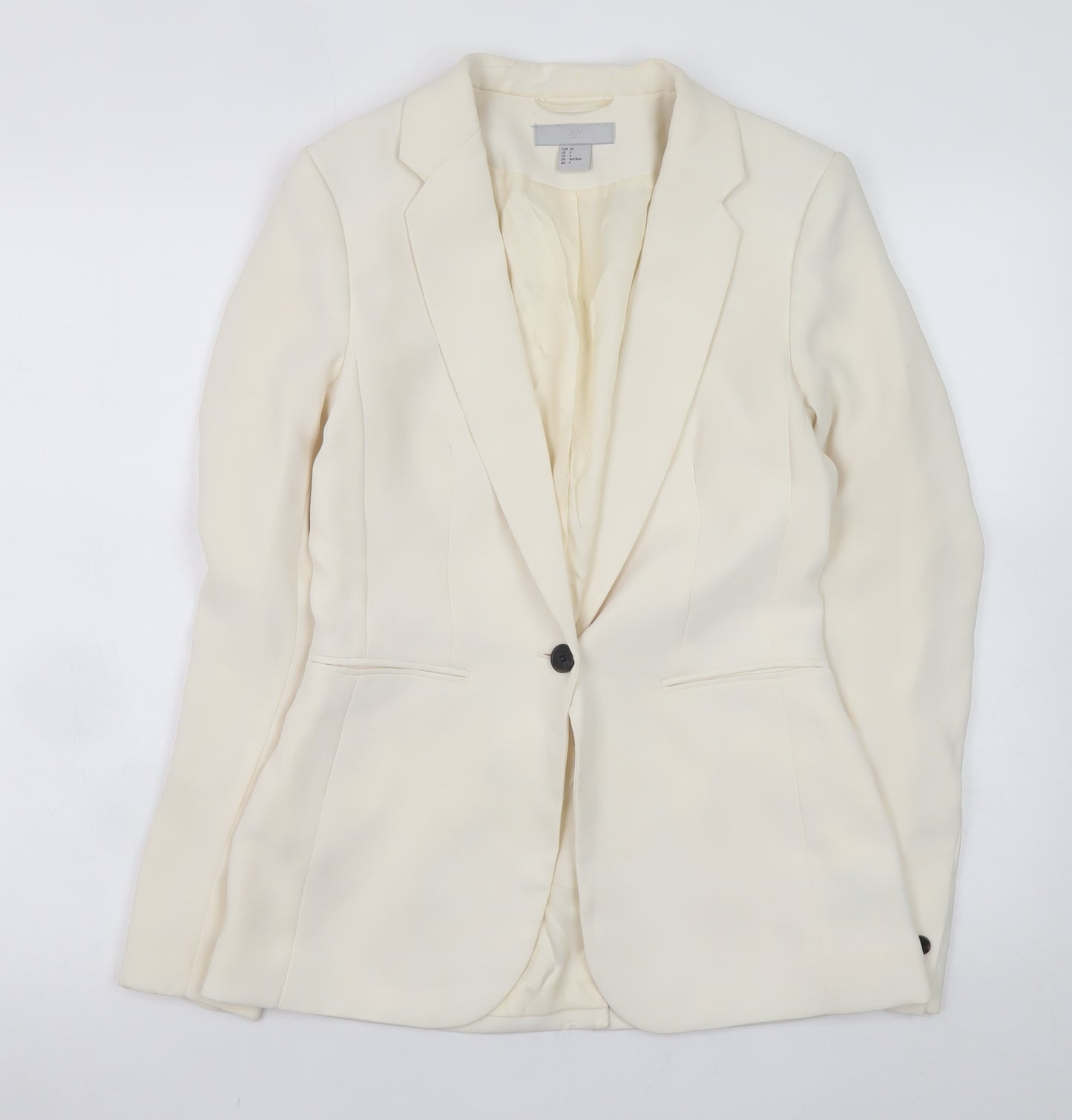 H&M Women Ivory Tailored One Button Blazer Size 6 Slim Fit