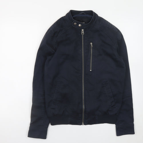 Villain Men's Blue Biker Jacket Size S Cotton Twill Collared Zip