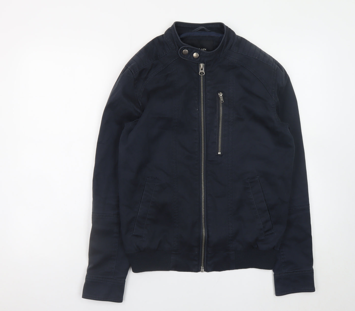 Villain Men's Blue Biker Jacket Size S Cotton Twill Collared Zip