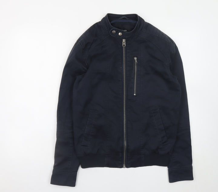 Villain Men's Blue Biker Jacket Size S Cotton Twill Collared Zip