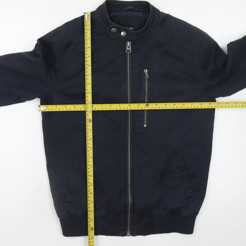 Villain Men's Blue Biker Jacket Size S Cotton Twill Collared Zip