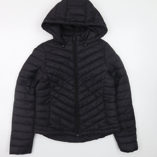 Primark Womens Black Quilted Puffer Hooded Jacket Size S