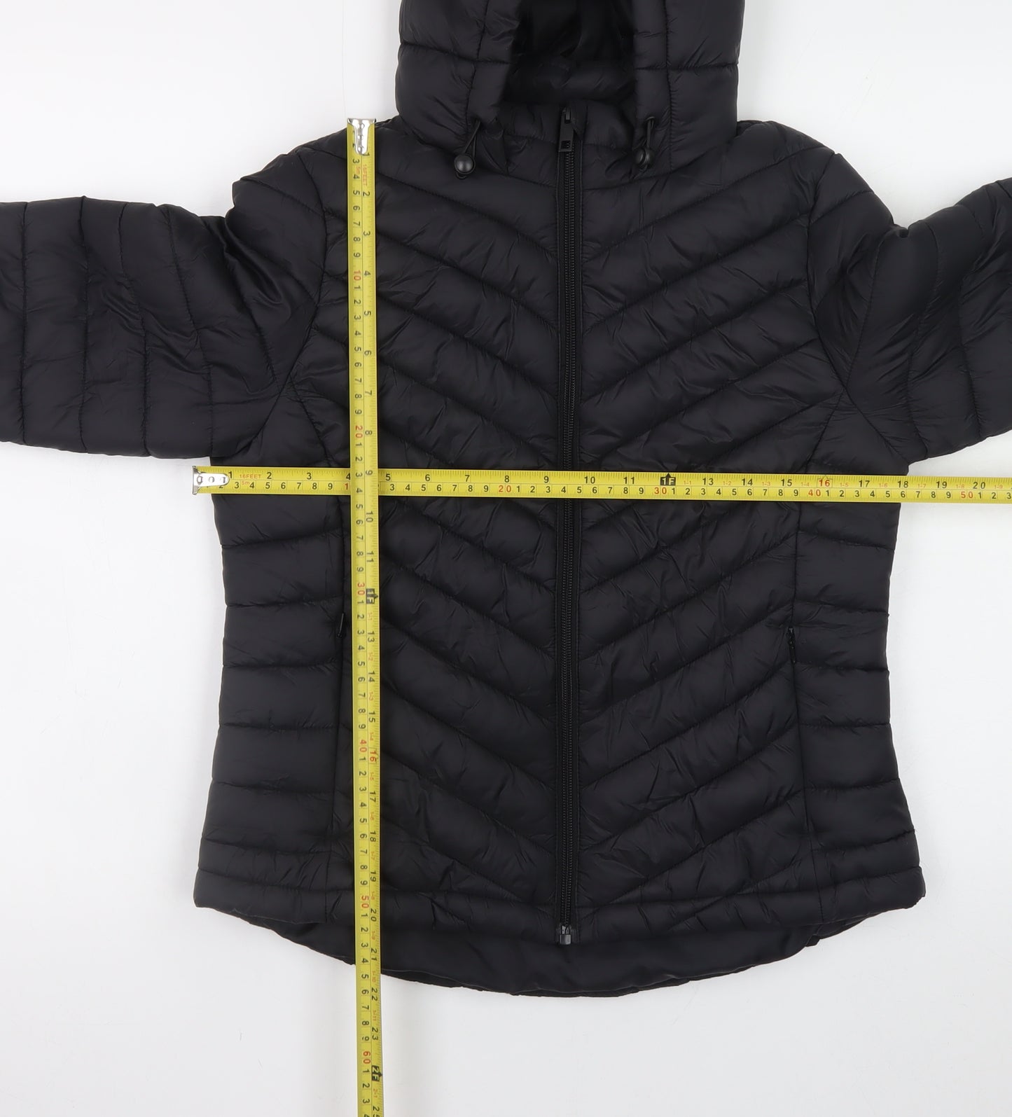 Primark Womens Black Quilted Puffer Hooded Jacket Size S