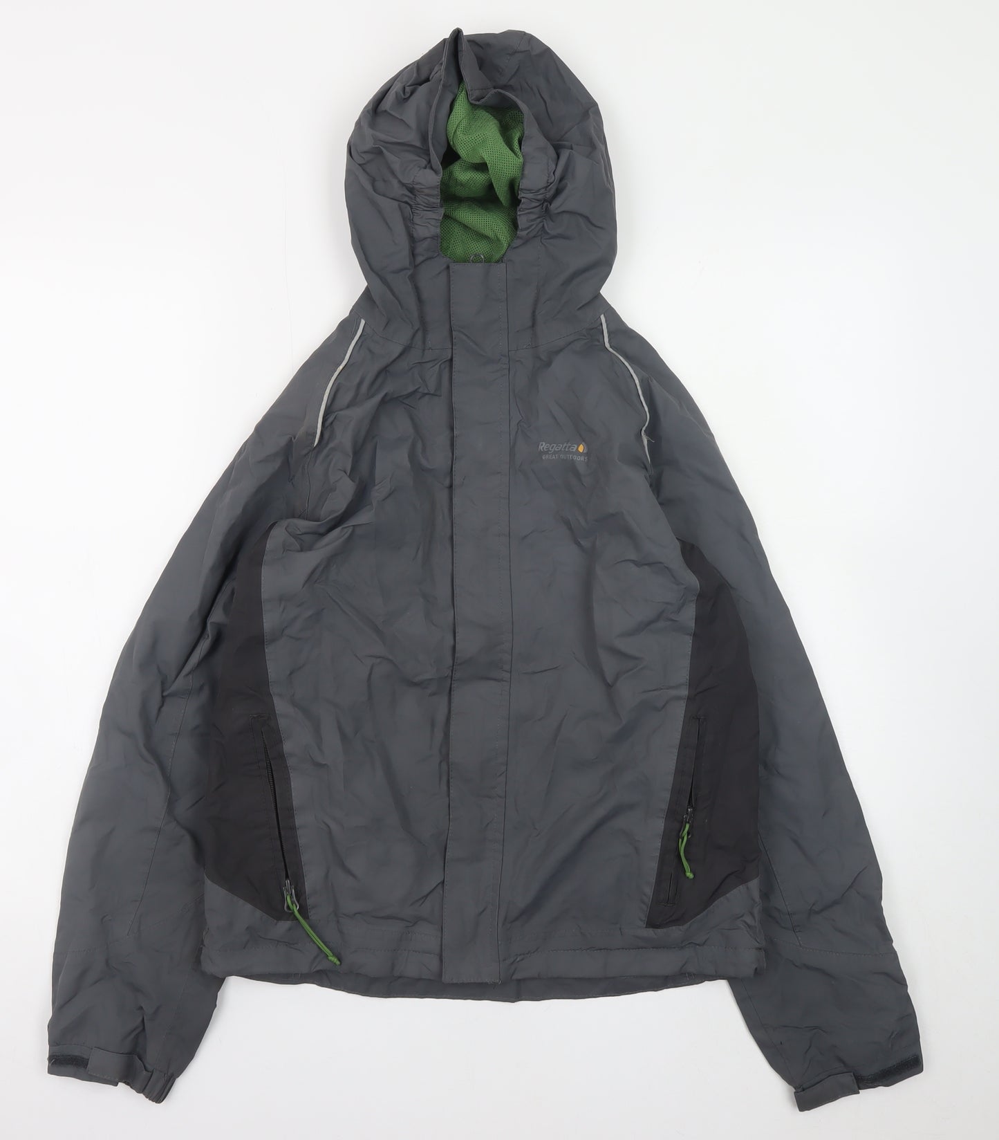 Regatta Mens Grey Hooded Waterproof Rain Jacket Size 164 Regular Fit
