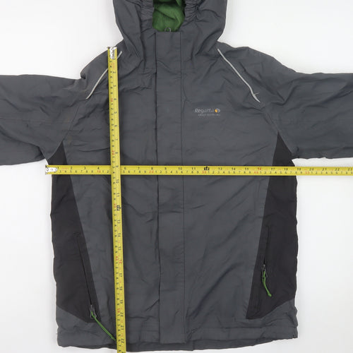 Regatta Mens Grey Hooded Waterproof Rain Jacket Size 164 Regular Fit