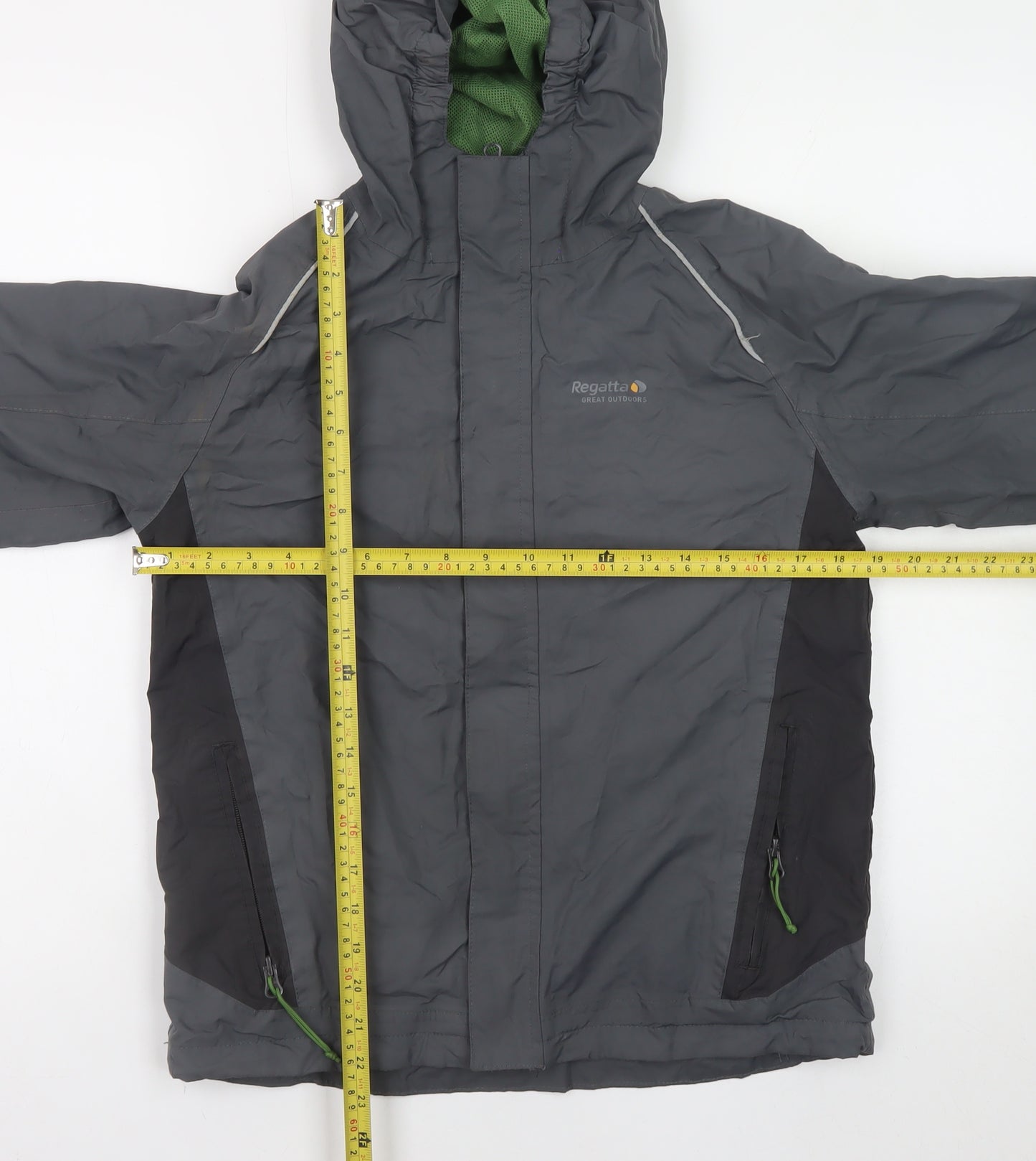 Regatta Mens Grey Hooded Waterproof Rain Jacket Size 164 Regular Fit