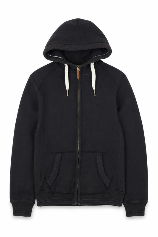 Front view of FatFace Men's Black XS Full Zip Hoodie Cotton Fleece Jacket