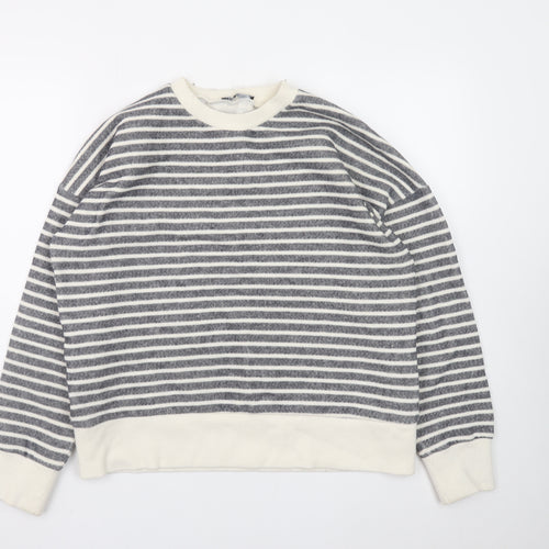 Zara Women Grey Stripe Pullover Sweatshirt Medium