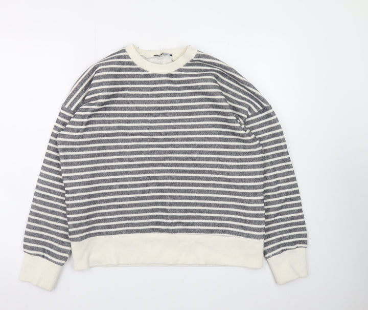 Zara Women Grey Stripe Pullover Sweatshirt Medium