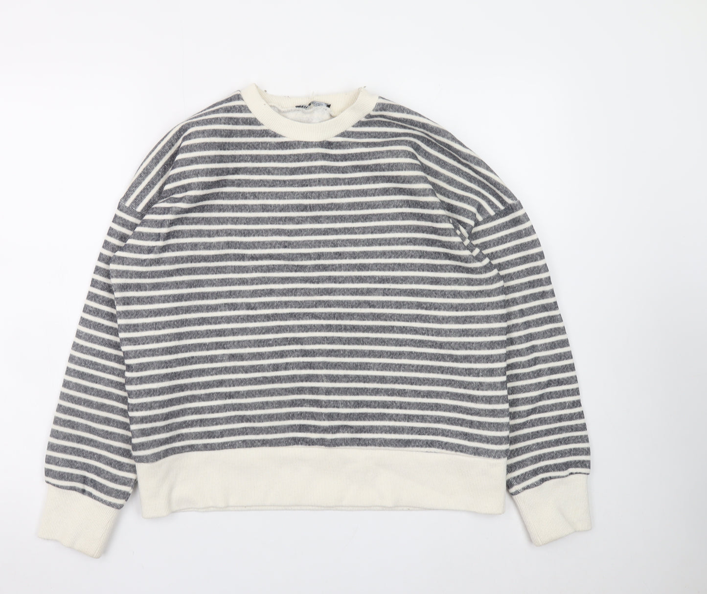 Zara Women Grey Stripe Pullover Sweatshirt Medium