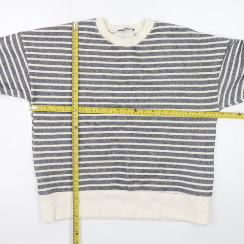 Zara Women Grey Stripe Pullover Sweatshirt Medium